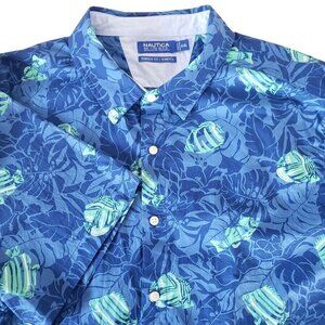 NWT Nautica Mens Classic Fit Stretch Button-Down Shirt XXL Blue Tropical Fish